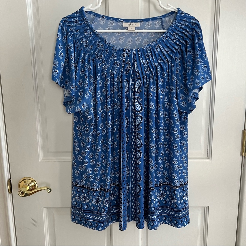 Womens STYLE & CO Pleated Neck Flutter Sleeve Top Size XL